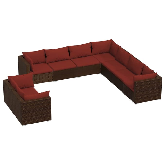 vidaXL - 9-delige - Loungeset - met - kussens - poly - rattan - bruin