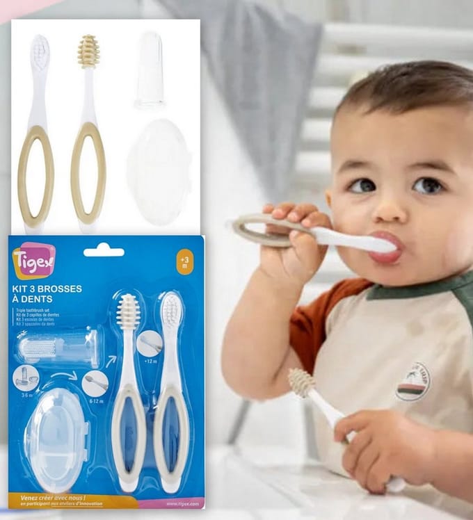 Tigex | Pak van 3 tandenborstels | beige- wit | +3m | 3+ m