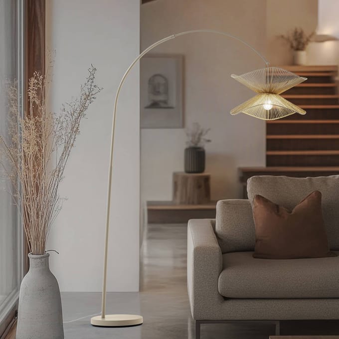 Lindby booglamp Valdorin, beige, papier, 195 cm, IP20