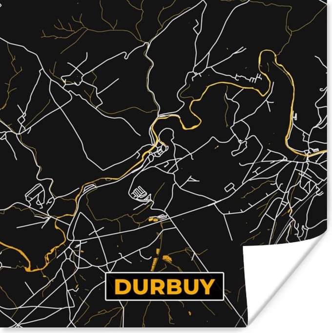 Poster Plattegrond - Durbuy - Kaart - Stadskaart - Goud - 75x75 cm