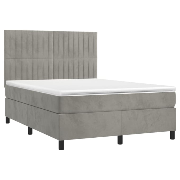 vidaXL - Boxspring - met - matras - en - LED - fluweel - lichtgrijs - 140x200 - cm