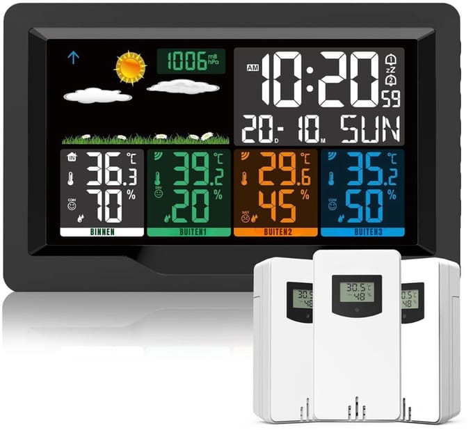 SCH® Weerstation met Buitensensor - Weerstation - Zwart - ‎21cm x 3cm x 14cm