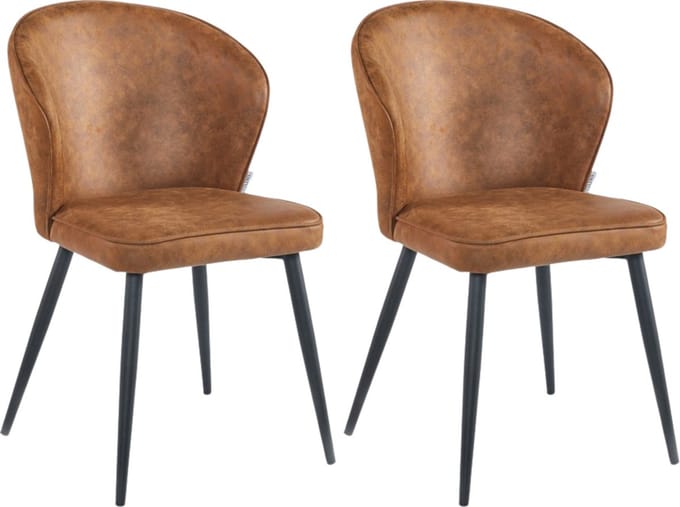 Colenis® - Curve Eetkamerstoel - Set Van 2 - Cognac - Microfiber - Zwarte Poten