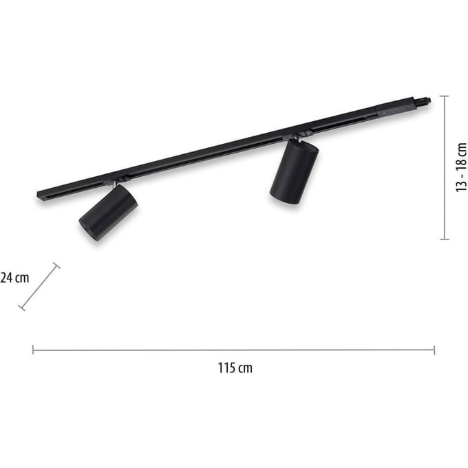 PURE Technik LED track light, 2-lamps, zwart