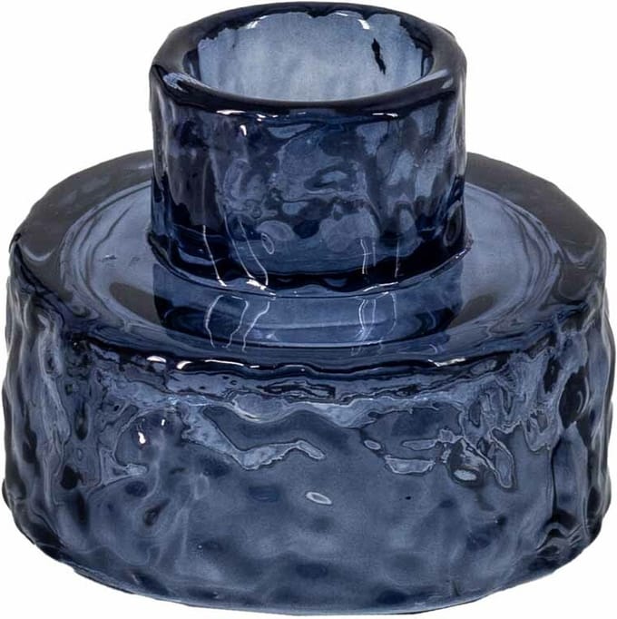 Glazen waxine- en kaarsenstandaard blauw