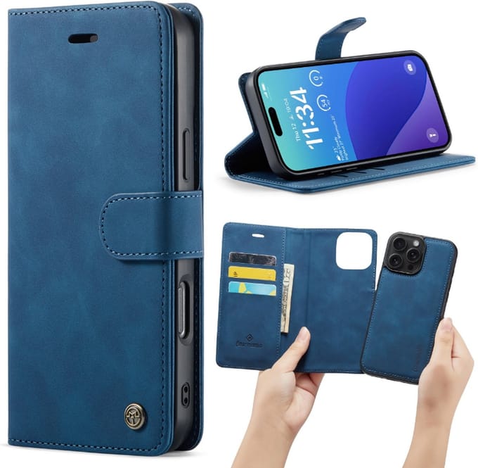Cityhoesje â“ iPhone 16 Pro â“ 2 in 1 â“ Bookcase - Donker Blauw