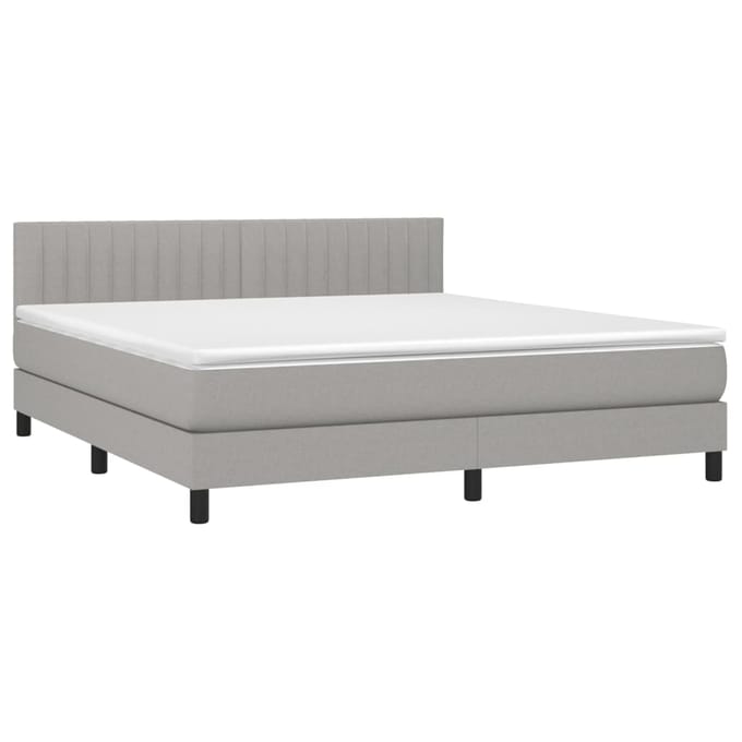 vidaXL - Boxspring - met - matras - en - LED - stof - lichtgrijs - 160x200 - cm