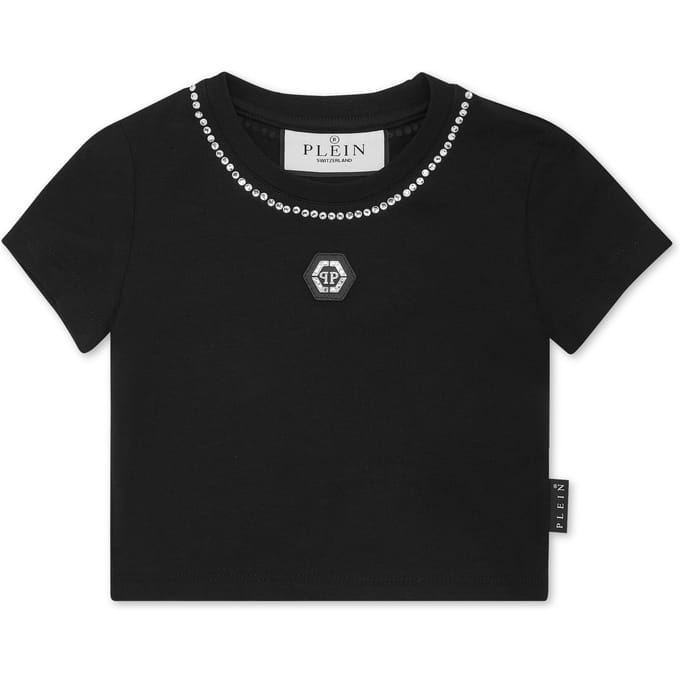 Cropped T-Shirt Strass Round Neck Ss