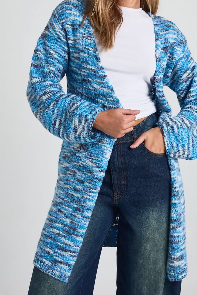 boohoo Dames Chunky Knit Blauw Marl Boxy Oversized Cardigan | Blue | Maat: Small