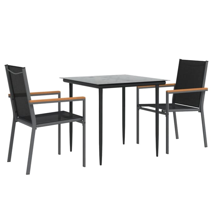 vidaXL - 3-delige - Tuinset - textileen - en - staal - zwart