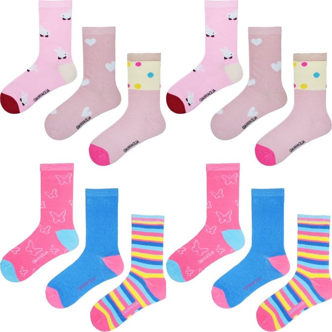 Kindersokken 12 paar - Meisjes - Roze - Blauw - Maat 31-34