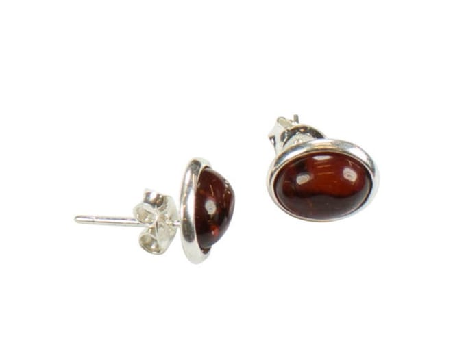 Zilveren knop oorbellen Barnsteen / Amber 925 zilver