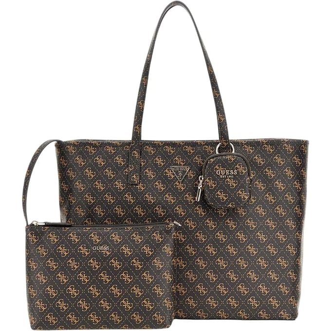GUESS Shopper Schoudertas Power Play Large Tech Tote Brown Logo Donkerbruin