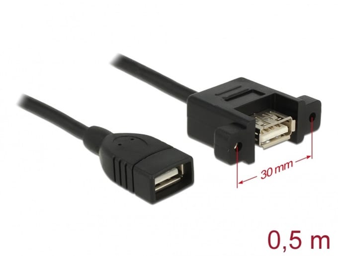 Delock Cable USB 2.0 Type-A female > USB 2.0 Type-A female panel-mount 0.5 m