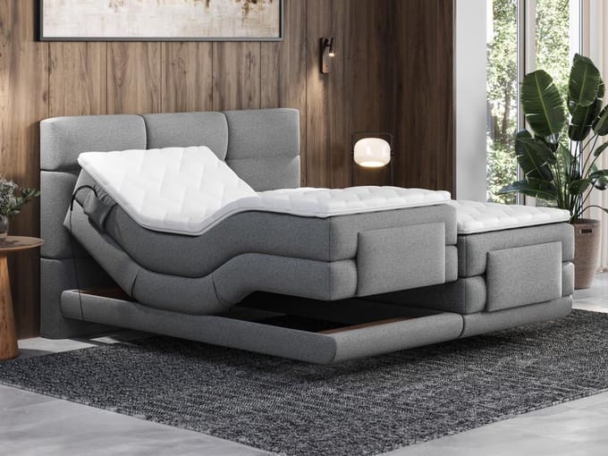 Vente-unique Boxspringbed stof lichtgrijs 2 x 80 x 200 cm
