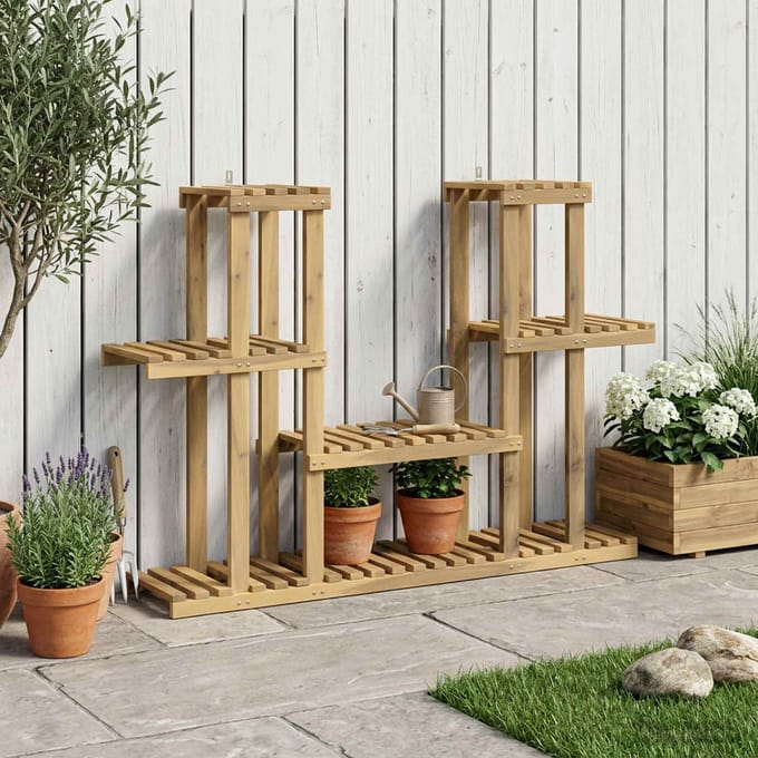 vidaXL - Plantenstand - Witgewassen - 123 - x - 25 - x - 78,5 - cm - Massief - Acacia - Hout