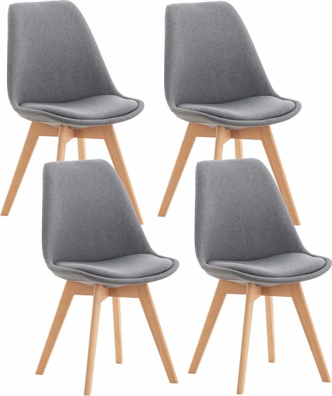 CLP Set van 4 Eetkamerstoelen Linares - met rugleuning - beukenhouten frame - Stof/licht grijs