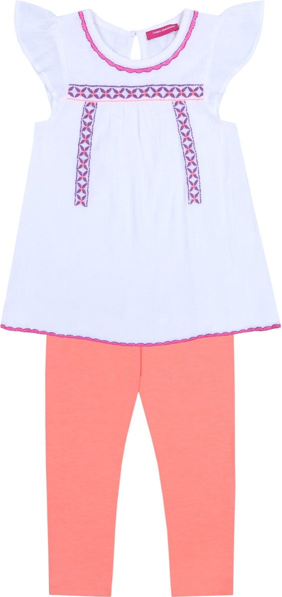 Set blouse + oranje en witte legging, korte mouwen