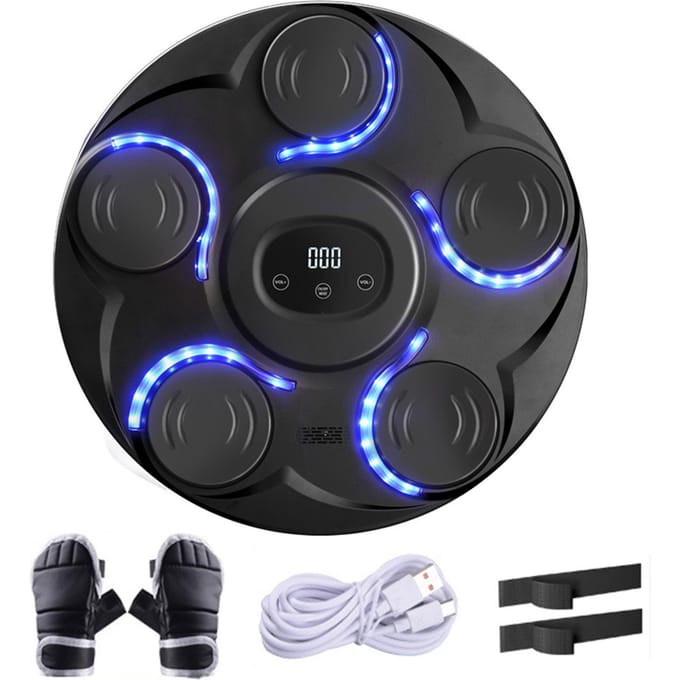 Machine de Boxe Musicale avec Gants, Machine de Boxe Musicale Intelligente Murale Entraîneur de Frappe avec 7 noir
