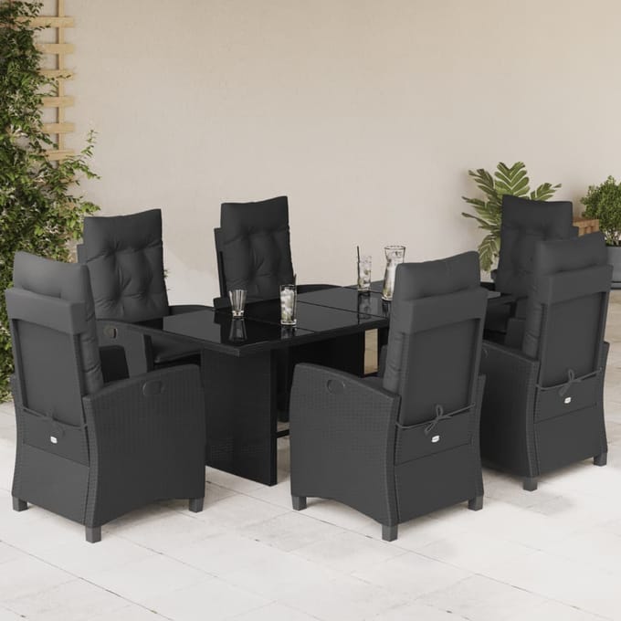 vidaXL - 7-delige - Tuinset - met - kussens - poly - rattan - zwart