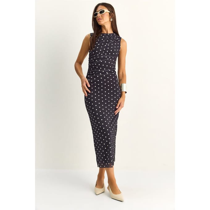 Gestippelde Bodycon Midi Jurk