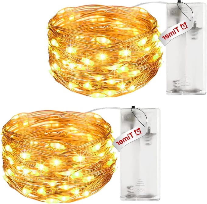 Set van 2 LED Batterij Aangedreven Sfeerverlichting met Timer - 3 meter, 30 LED Koperen Draad Lichten voor Feest, Kerst, Halloween en Bruiloft Decoratie, Warm Wit