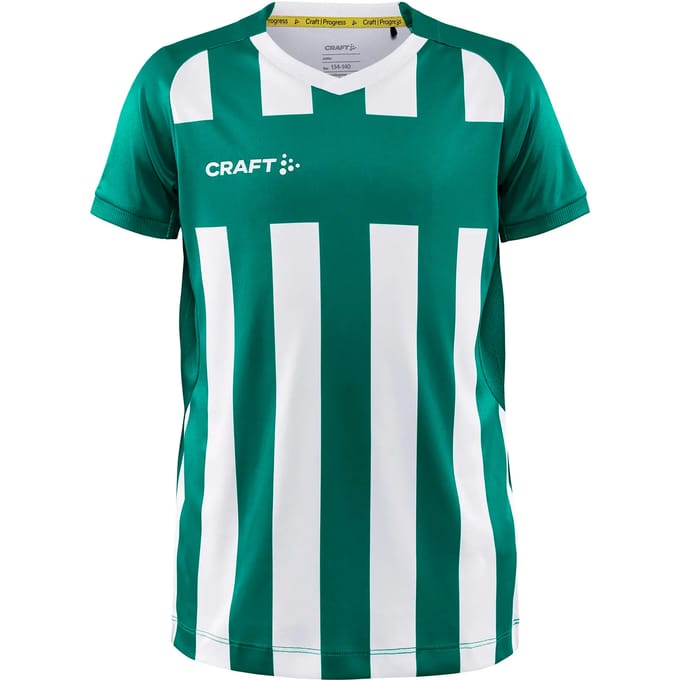 Craft Progress 2.0 Stripe Shirt Korte Mouw Kinderen - Groen / Wit | Maat: 146/152