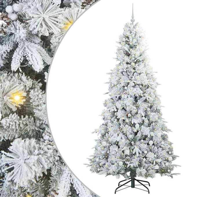 vidaXL - Kunstmatige - Hinged - Kerstboom - met - 300 - LED - Wit - 240 - cm - PE - en - PVC
