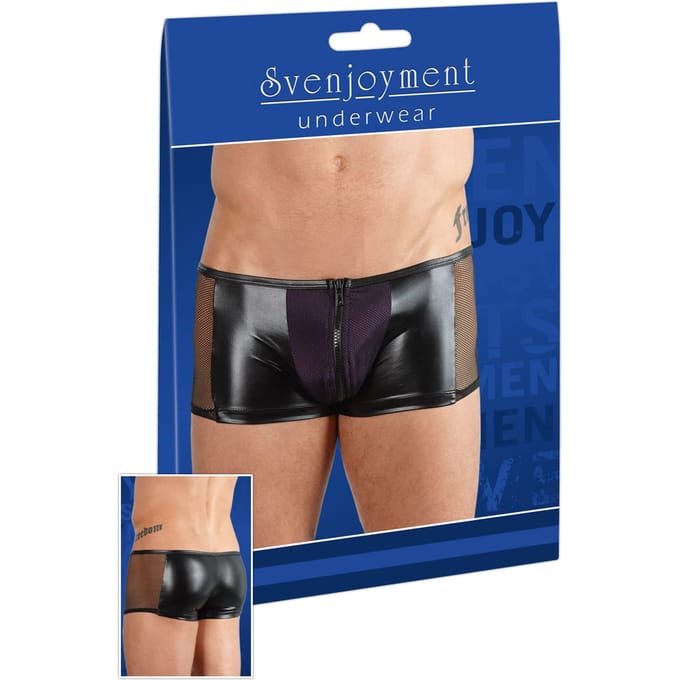Zwarte Wetlook short met netstof