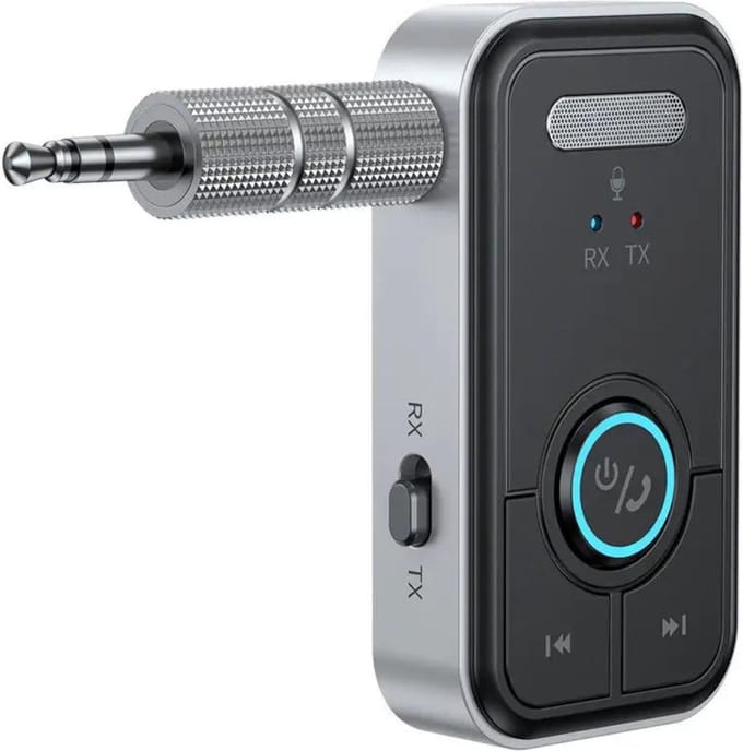 Nextora 2 in 1 Bluetooth Receiver en Transmitter - Bluetooth Ontvanger - Bluetooth Receiver Auto - Bluetooth Audio Receiver - Aux Bluetooth Auto - Bluetooth auto - Bluetooth 5.3 - AUX Bluetooth - Handsfree Bellen - Zwart/grijs