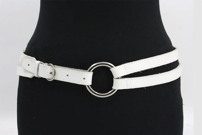Dames afhangriem wit met ringen - 4 cm breed - Leer - Brede riem - Casual - Maat 90