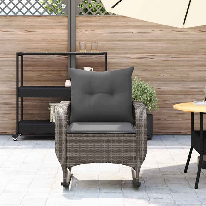 vidaXL - Tuinschommelstoel - met - kussens - poly - rattan - grijs