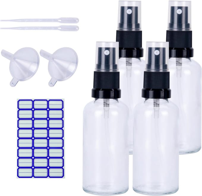 Set van 4 Herbruikbare Glazen Sprayflessen van 50 ml - Transparant, Ideaal voor Reizen en Toilettas Essentials