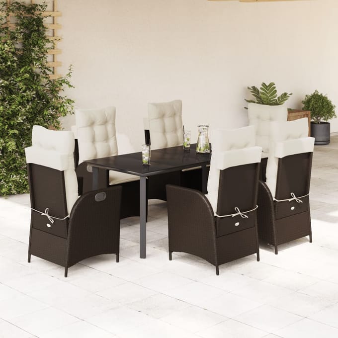 vidaXL - 7-delige - Tuinset - met - kussens - poly - rattan - bruin