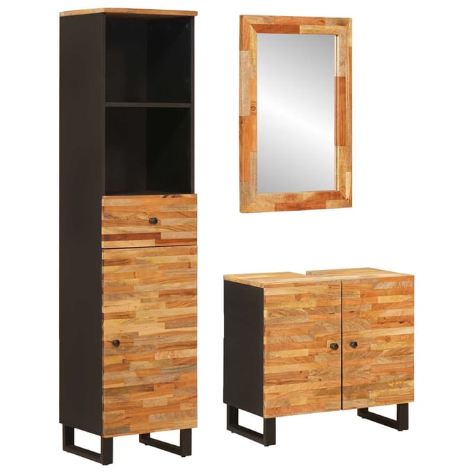 vidaXL - Badkamer - Sets - met - lade - met - plank - Naturel - Massief - Mango - Hout