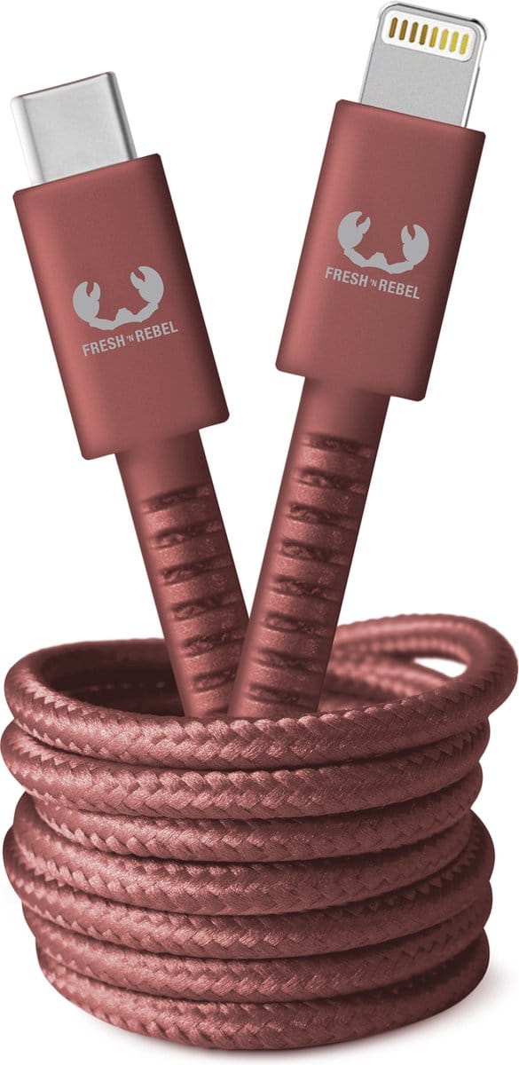 Fresh 'n Rebel - USB-C naar Apple Lightning oplaadkabel - 2 meter - Gevlochten kwaliteit kabel - Safari Red