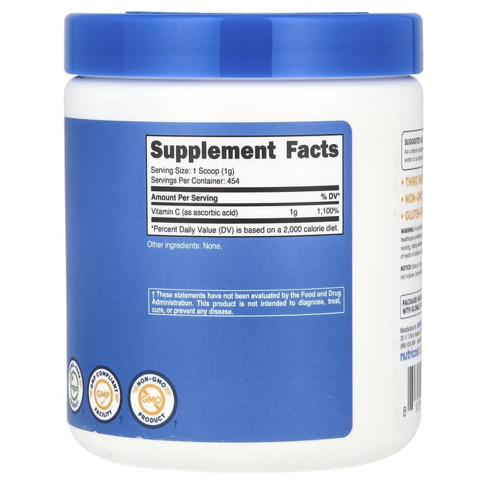 Nutricost, Vitamine C, Non aromatisé, 454g (16.2oz)