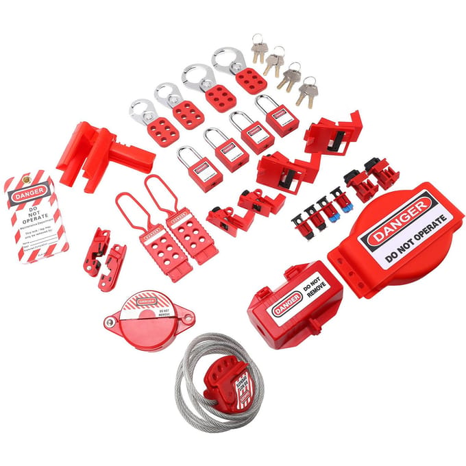 Kit de Consignation Électrique Résistant aux Hautes Températures Ensemble de Consignations de Circuits avec Boîte à Outils red