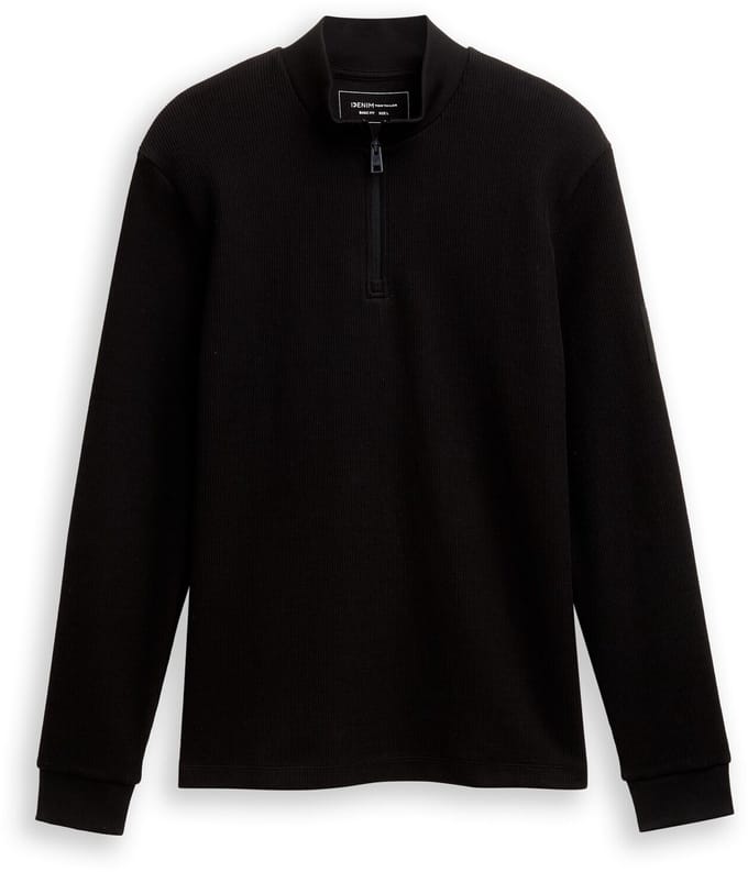 Tom Tailor Denim - Troyer shirt met lange mouwen en geribde structuur - Maat S - Black
