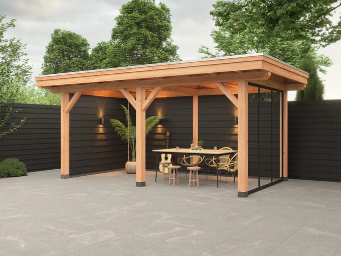 Douglas overkapping, 600 x 300, met achterwand en zijwand, Westwood Vrijbutier Basic