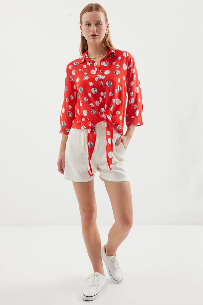 Gedrukte Viscose Blouse met Strik