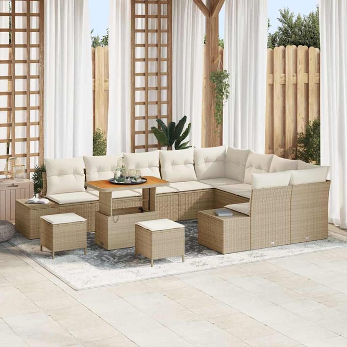 vidaXL - Tuinbank - Set - 12 - st - 11-zits - Beige - Poly - rattan