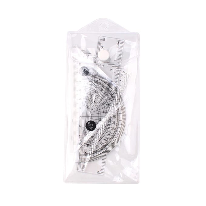 Ensemble de règles de géométrie mathématique en plastique transparent, 4 pièces, comprend une règle droite de 6 pouces et 2 triangles transparent