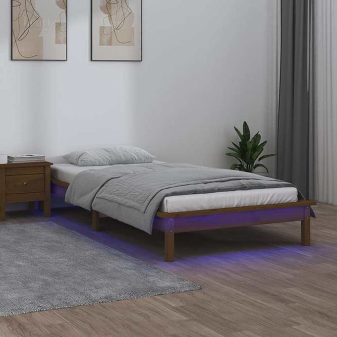 vidaXL - Bedframe - LED - massief - hout - honingbruin - 90x190 - cm