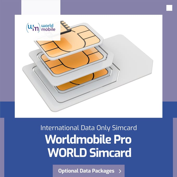 Worldmobile International DATA Sim - Prepaid - Data Only Simkaart - 1GB EU Plus data bonus bij opwaarderen- 4G/5G - Dekking in 160 landen - Maximaal data prijs 10 cent/MB