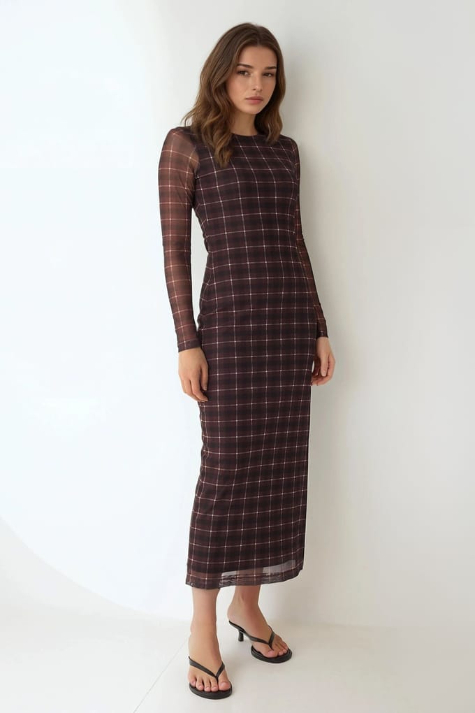 Geblokte Bodycon Midi-jurk