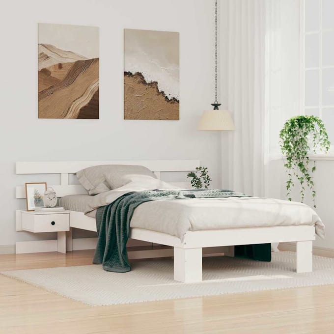 vidaXL - Bedframe - met - hoofdeinde - Wit - 80 - x - 200 - cm - Massief - grenenhout