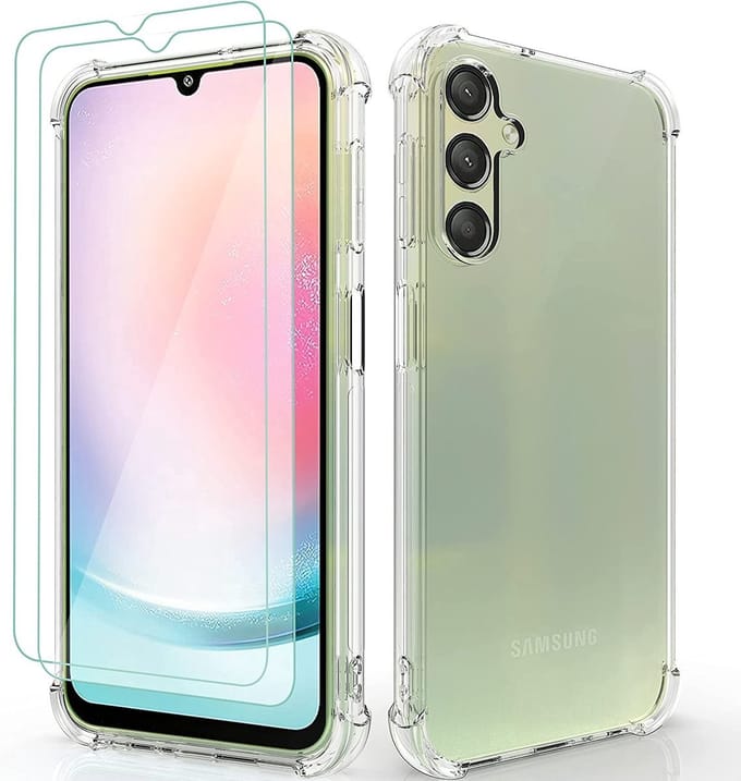 Anti-Shock silicone hoesje met 2 Pack Tempered glas Screen Protector Geschikt voor: Samsung Galaxy A24 / A25 5G/4G