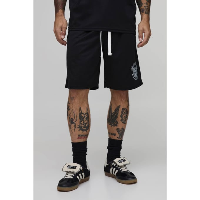 Geborduurd Basketbalshort Van Mesh | Black | Size Small