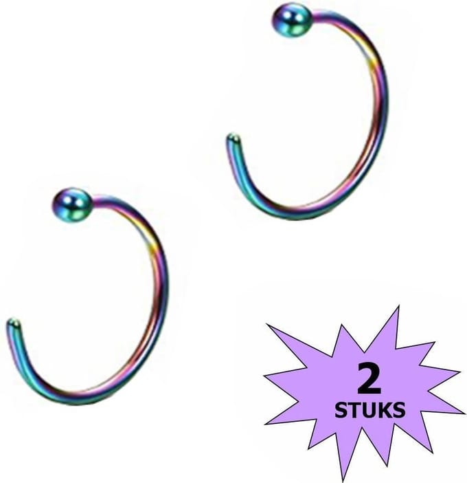 Fako Bijoux® - Neuspiercing - Open Ring Bal - 8mm - Multicolor - 2 Stuks
